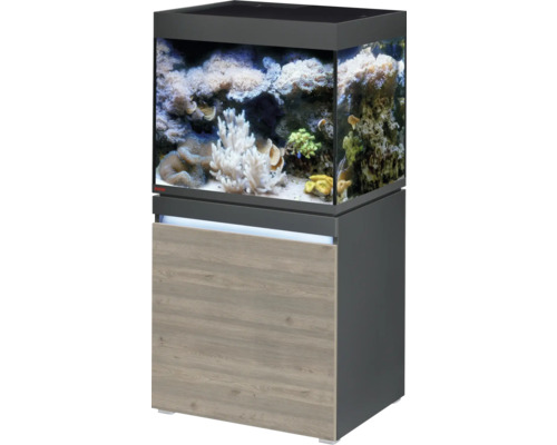 Kit complet d'aquarium EHEIM incpiria 230 marine avec éclairage LED, pompe d'alimentation, bassin filtrant et meuble bas éclairé graphite/chêne rustique