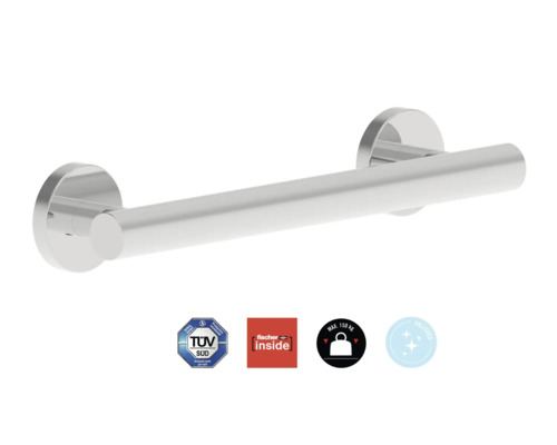 REIKA Comfort Sicherheitsgriff 30 cm Edelstahl poliert Haltegriff aus Edelstahl mit TÜV Süd Siegel, Fischer Inside Siegel, maximaler Belastbarkeit von 150 Kilogramm und polierter Oberfläche