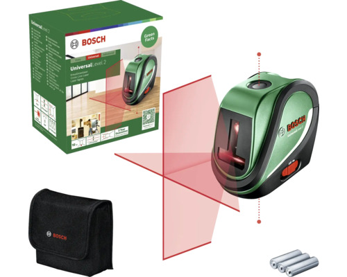 Niveau laser croix Bosch Universal Level 2 avec emballage, sac et piles