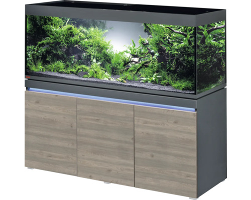 Kit complet d'aquarium EHEIM incpiria 530 avec éclairage LED et meuble bas éclairé graphite/chêne rustique