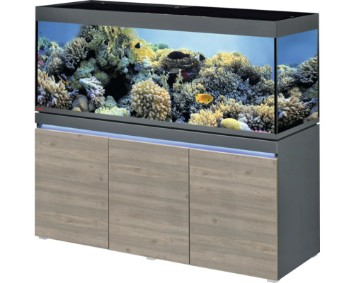 Kit complet d'aquarium EHEIM incpiria 530 marine avec éclairage LED, pompe d'alimentation, bassin filtrant et meuble bas éclairé graphite/chêne rustique