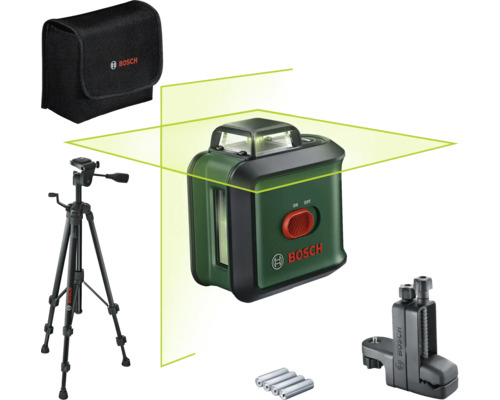 Logo Bosch, un laser linéaire avec trépied, support, piles et sacoche