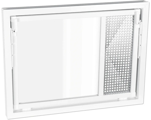 WOLFA Mehrzweck Kipp-Fenster PLUS Kunststoff weiss 500x400 mm mit Einfachglas und Zwangsbelüftungsflügel