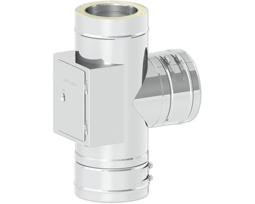Pièce en T Jeremias DW-FU avec nettoyage sur le côté opposé Ø130mm Raccord en T en acier inoxydable avec orifice de nettoyage pour systèmes d''évacuation des fumées