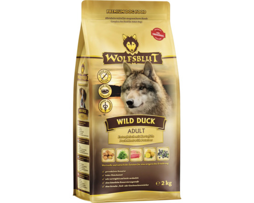 Croquettes pour chien WOLFSBLUT Wild Duck Adult, canard avec pommes de terre avec des supers aliments précieux, sans céréales, sans gluten 2 kg