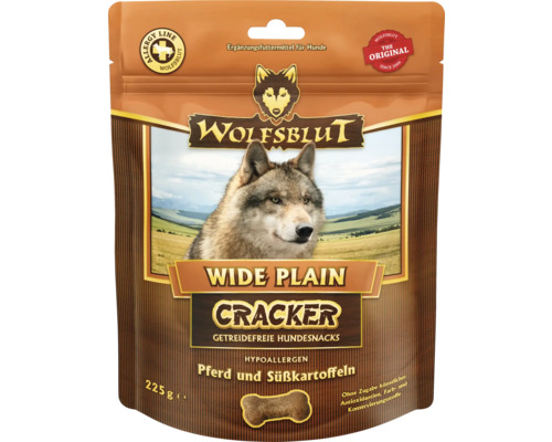 Hundesnack WOLFSBLUT Wide Plain Cracker Pferd mit Süsskartoffeln mit wertvollen Superfoods, getreidefrei, Glutenfrei 225 g