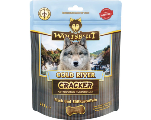 Hundesnack WOLFSBLUT Cold River Cracker Forelle und Lachs mit Süsskart. mit wertvollen Superfoods, getreidefrei, Glutenfrei 225 g