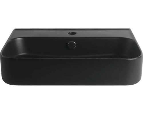 Lavabo en céramique noir avec trou de robinet et trop-plein