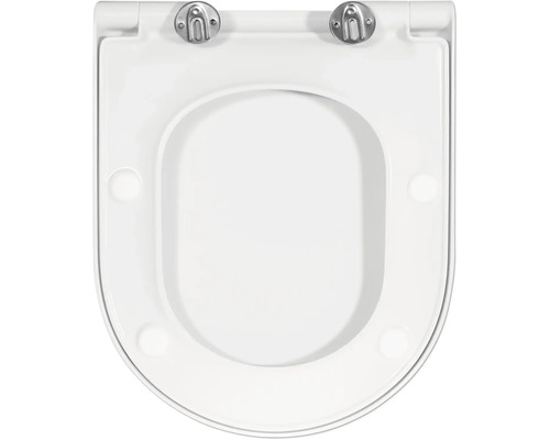 Toilettensitz aus Kunststoff mit Metallscharnieren von oben