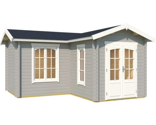 Abri de jardin gris avec fenêtres et double porte