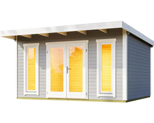 Maison de jardin en bois avec fenêtres et porte double