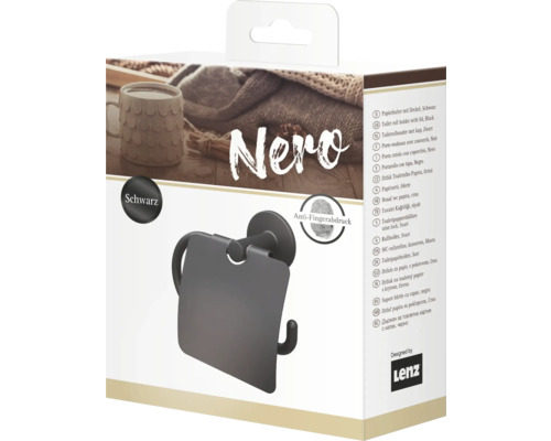 Emballage d''un support de papier toilette noir avec couvercle