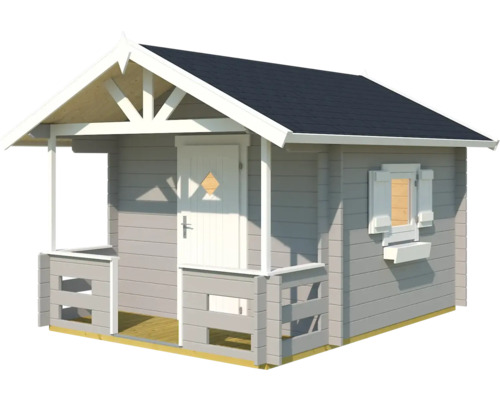 Maisonnette en bois avec véranda couverte, fenêtre et porte