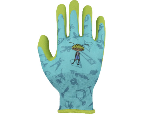 FloraSelf Floralie Gardening with kids Gants pour enfants taille 6 vert bleu Gant de jardin avec motif de jardin