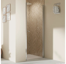 Porte de douche dans niche avec porte pivotante BREUER Elana 2.0 80 x 200 cm couleur du profilé rond chrome décor de vitre verre transparent butée de porte à droite