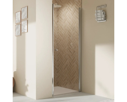 Porte de douche dans niche avec porte pivotante BREUER Elana 2.0 100 x 200 cm couleur du profilé rond blanc décor de vitre verre transparent butée de porte à droite