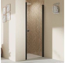 Porte de douche dans niche avec porte pivotante BREUER Elana 2.0 80 x 200 cm couleur du profilé rond noir décor de vitre verre transparent butée de porte à droite