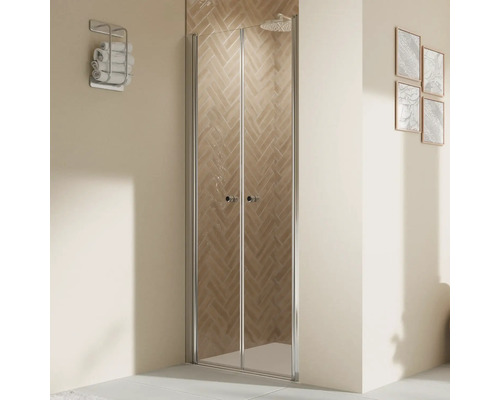 Porte de douche dans niche avec porte battante BREUER Elana 2.0 90 x 200 cm couleur du profilé rond blanc décor de vitre verre transparent poignée tampon