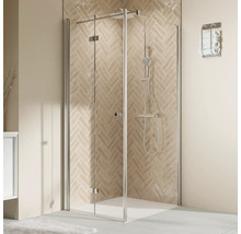 Porte de douche pour paroi latérale avec porte pivotante pliante BREUER Elana 2.0 80 x 200 cm couleur du profilé rond argent décor de vitre verre transparent butée de porte à gauche poignée tampon