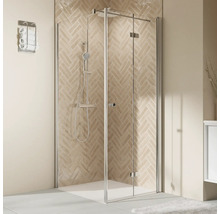 Cabine de douche avec douche et porte-serviettes dans la salle de bain