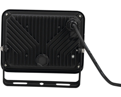 Rückansicht eines LED-Strahlers mit Kühlrippen und Kabelanschluss