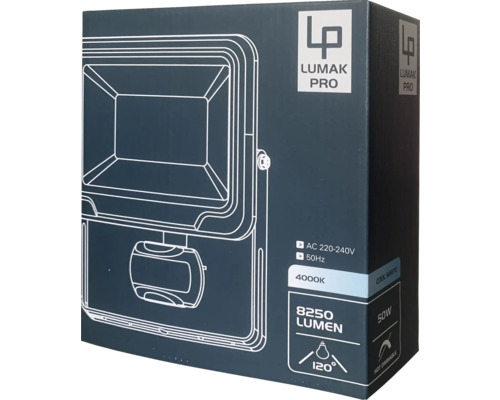 Verpackung eines Lumak Pro Strahlers mit technischen Details