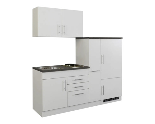 Cuisine intégrée avec évier, plaque de cuisson, tiroirs et armoire