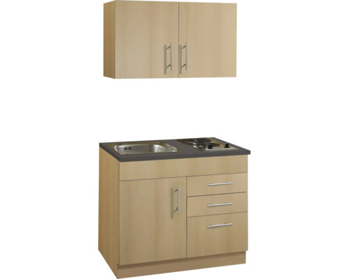 Küchenzeile mit Spüle, Kochfeld, Unterschrank und Hängeschrank