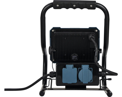 Vue arrière d''une lampe de chantier avec deux prises et poignée