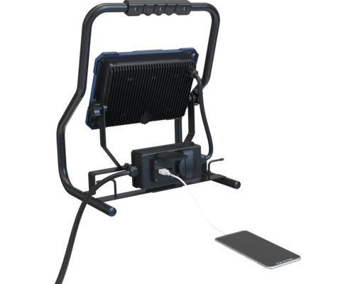 Projecteur de chantier LED avec station de charge pour téléphone portable