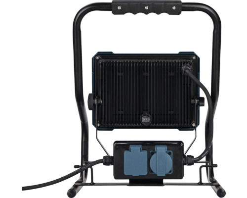 Vue arrière d''un projecteur de chantier LED avec multiprise