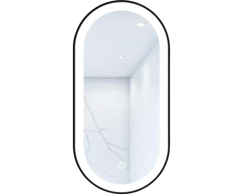 Miroir de salle de bains Miroir Cordia OVAL LINE PREMIUM 100 x 50 cm noir IP 44 Miroir de salle de bains ovale avec éclairage LED et cadre noir