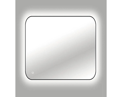 Rechteckiger Spiegel mit abgerundeten Ecken und LED-Beleuchtung