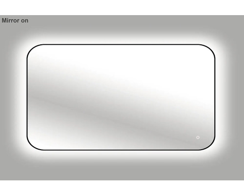 Miroir de salle de bain rectangulaire avec coins arrondis et éclairage