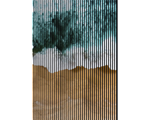Panneau acoustique impression numérique Mer 1 2400 x 1693 x 19 mm set = 3 panneaux individuels Image décorative de plage avec des lignes verticales