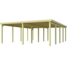 Carport en bois avec plusieurs poteaux pour couvrir les véhicules