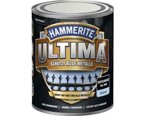 Peinture antirouille & peinture métal HAMMERITE Ultima Ral 9005 noir foncé brillant 750 ml