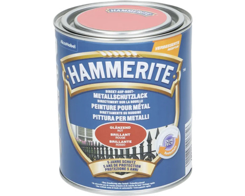 Peinture antirouille & peinture métal HAMMERITE rouge 750 ml Hammerite peinture pour métal directement sur la rouille, brillant rouge, 5 ans de protection