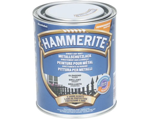 Peinture antirouille & peinture métal HAMMERITE argent 750 ml Peinture Hammerite de protection des métaux, directement sur la rouille, argent brillant, protection 5 ans