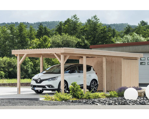 Local technique pour carport simple en sapin de Douglas 294 x 173 x 210 cm Carport en bois avec remise et voiture garée