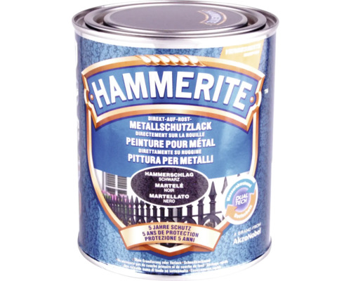 Peinture antirouille & peinture métal HAMMERITE noir 750 ml Boîte de peinture Hammerite pour métaux noire pour application directe sur la rouille