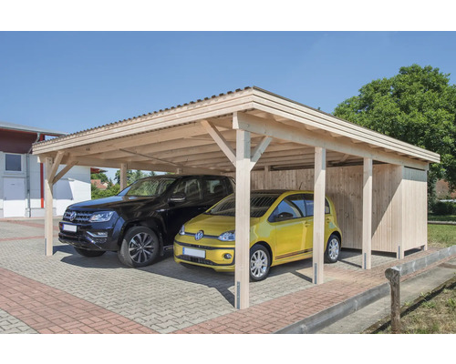 Local technique pour carport double en sapin de Douglas 552 x 173 x 210 cm Double carport en bois avec deux voitures garées