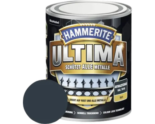 Laque de protection pour métaux HAMMERITE Ultima Ral 7016 gris anthracite mat 750 ml