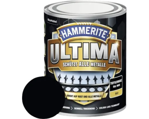 Laque de protection pour métaux HAMMERITE Ultima Ral 9005 noir foncé mat 750 ml