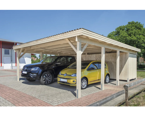 Geräteraum für Doppelcarport Fichte 556x193x210 cm natur