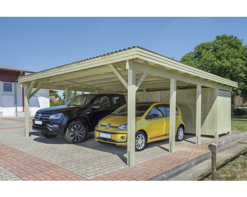 Local technique pour carport double en pin 551 x 173 x 210 cm traité en autoclave par imprégnation Local technique pour carport double en pin 551 x 173 x 210 cm traité en autoclave par imprégnation