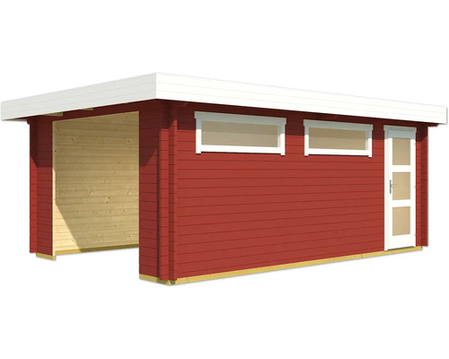 Pavillon de jardin en bois rouge avec fenêtre et porte