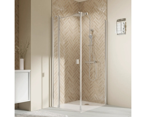 Porte de douche pour paroi latérale avec porte pivotante sur partie fixe BREUER Elana 2.0 100 x 200 cm couleur du profilé carré chrome décor de vitre verre transparent butée de porte à gauche