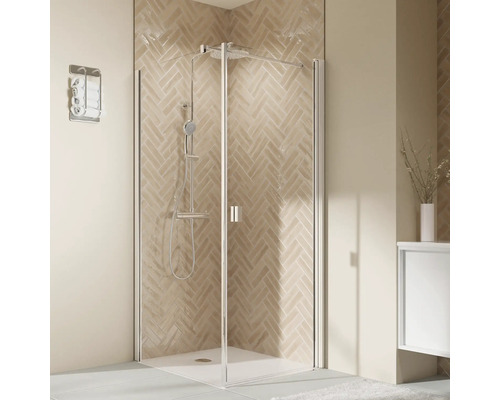 Paroi latérale pour porte de douche BREUER Elana 2.0 80 x 200 cm couleur du profilé carré argent décor de vitre verre transparent butée de paroi latérale à gauche