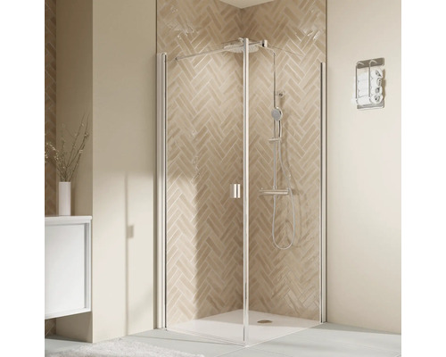 Paroi latérale pour porte de douche BREUER Elana 2.0 80 x 200 cm couleur du profilé carré chrome décor de vitre verre transparent butée de paroi latérale à droite